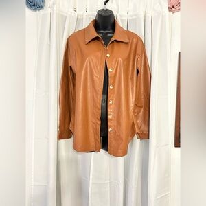 SHEIN Tan Faux Leather Shirt/Jacket